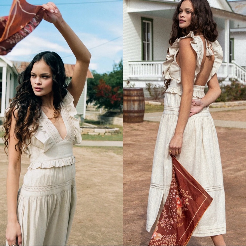 Spell Lola Frill Maxi Dress in Biscuit